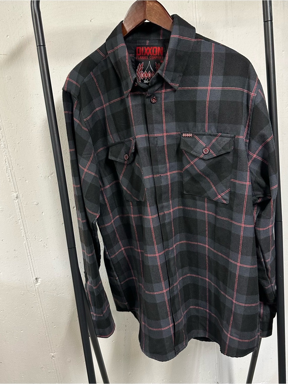 DIXXON Black Plaid Button-Down Shirt with Red Trim